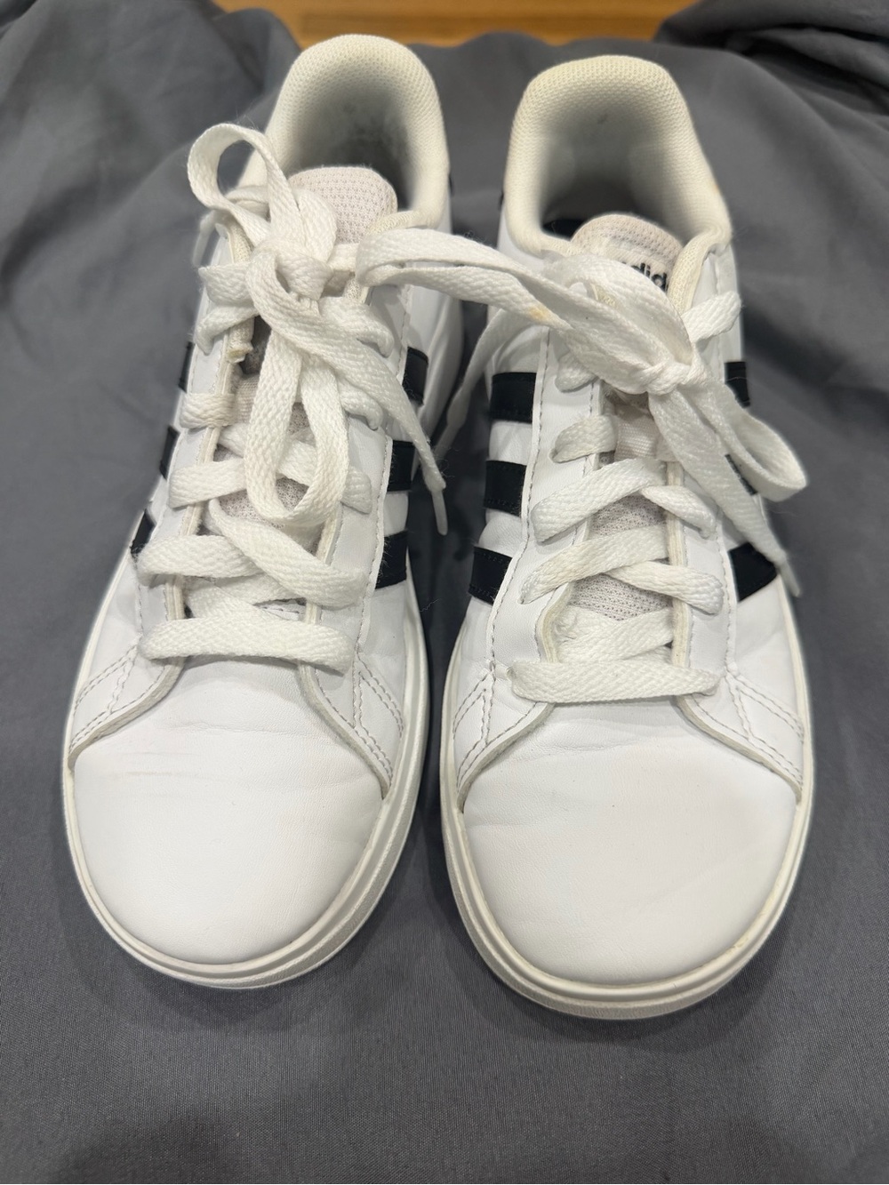 adidas Kids White Sneakers with Black Stripes